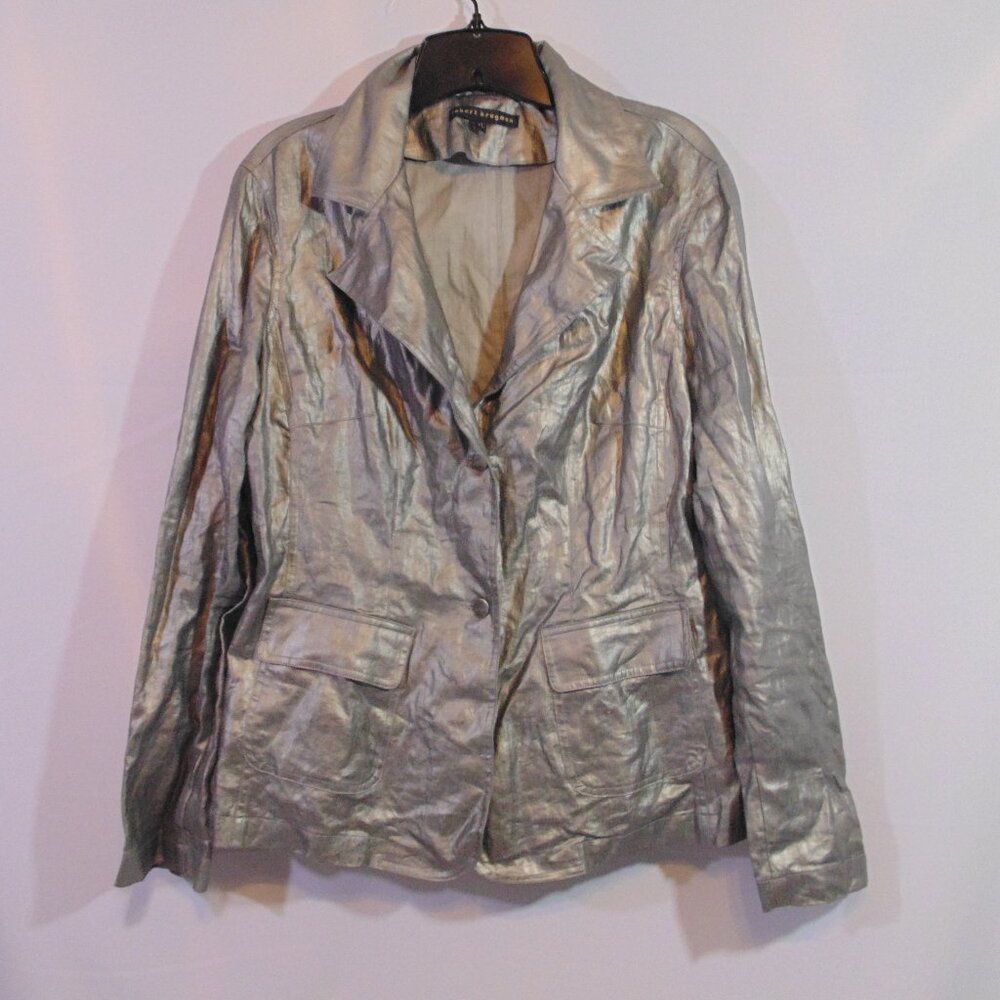 Vintage Robert Krugman Waxed Linen Gray Top/Jacket Cowhide Design Buttons XL